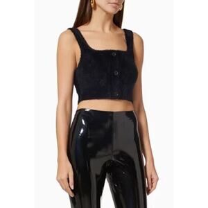 Good American Fuzzy Henley Crop Tank Top Size 3 L Camel